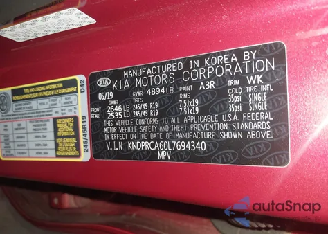 2020 Kia Sportage Sx Turbo z USA, uszkodzony, nr VIN KNDPRCA60L7694340